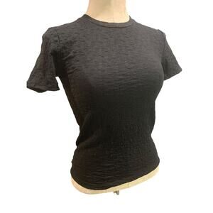 Size XS Simply Vera Wang Womens Stretch Lace Texture Black Shirt Short Sleeve